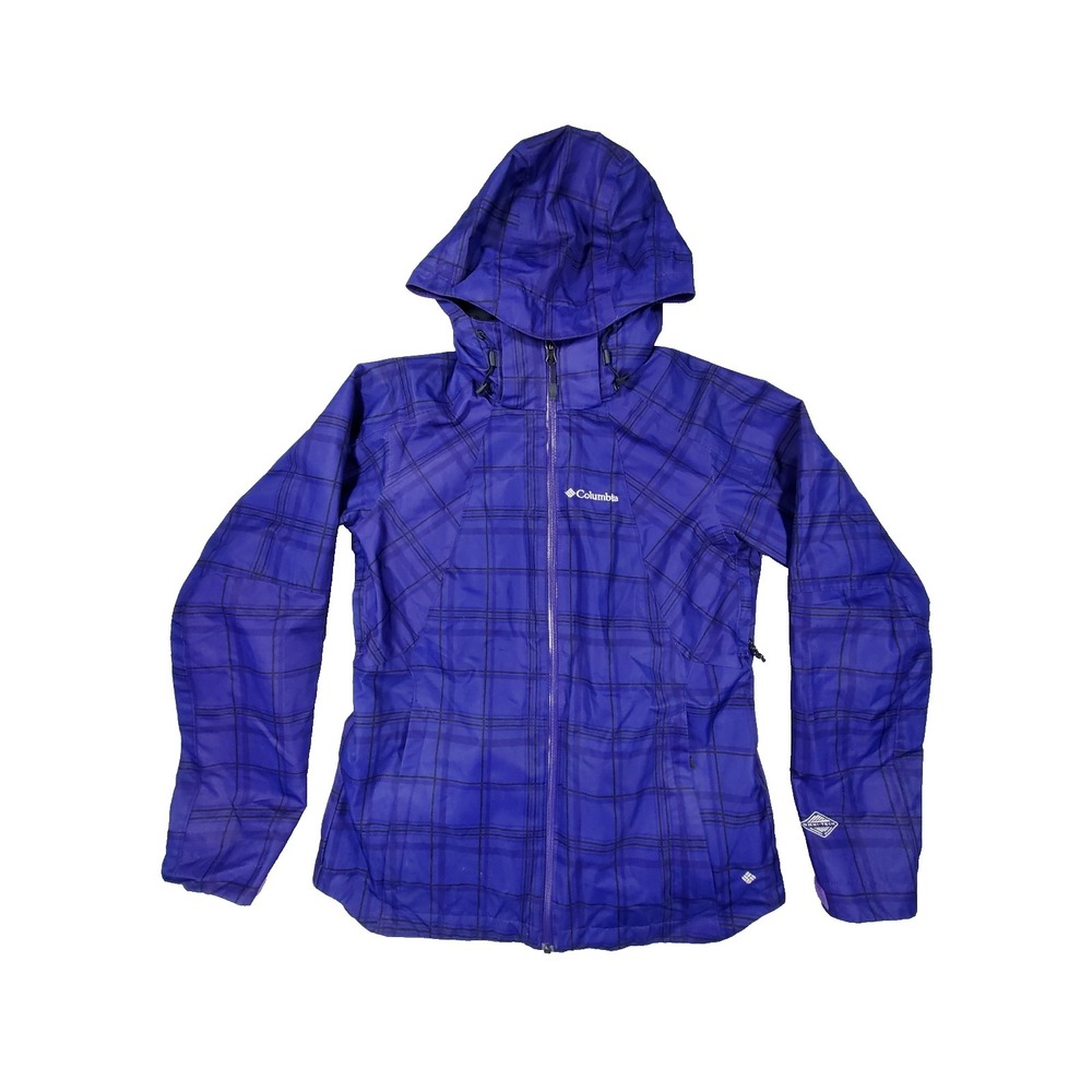 Columbia Omni-Tech Purple Plaid Hooded Jacket Women's‎ M Waterproof Ski Shell
